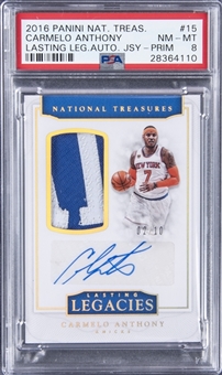 2016-17 Panini National Treasures “Lasting Legacies” Jersey Auto #15 Carmelo Anthony Signed Patch Card (#02/10) - PSA NM-MT 8